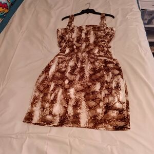 Cache White and Briwn snake skin dress. Strapless with side lace up detailing